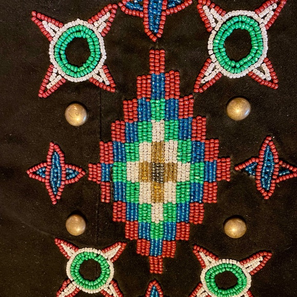 Beaded Suede Black Vest, Size 1X - Picture 3 of 7